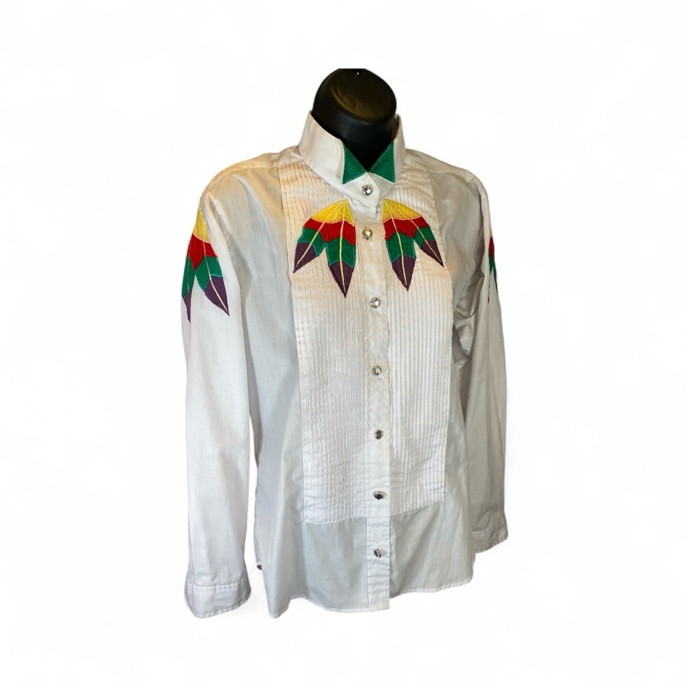 Vintage Wrangler Authentic Western Pearl Snap Shirt Rare L Embroidered Southwest - Picture 3 of 9
